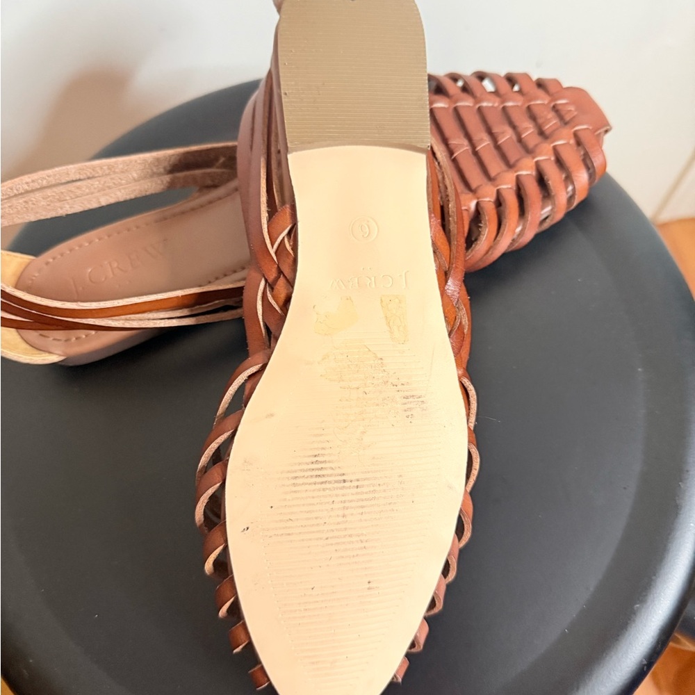 J. Crew Brown Leather Woven Huarache Flats - Women - Picture 3 of 3